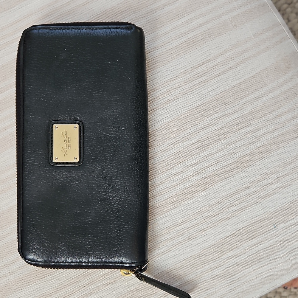Kenneth Cole Black Zip-Around Wallet with Gold Accents